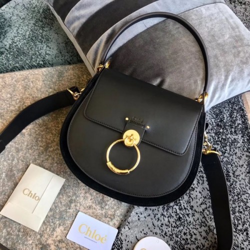 CHLOE Tess bőr és velúr crossbody táska 3S152 fekete