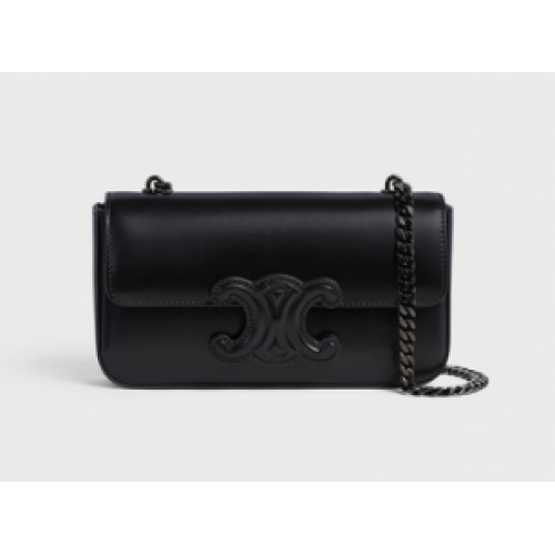 Celine Láncos Válltáska CUIR TRIOMPHE FÉNYES BORJÚBŐRBŐR 199243 FEKETE FEKETE