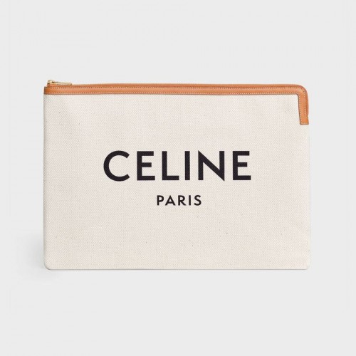 Celine CLUTCHES NAGY PAMUT TÁSKA CELINE MINTÁVAL ÉS BORJÚBŐRREL 10B802B BARNA