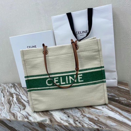Celine SQUARED CABAS CELINE PLEIN SOLEIL TEXTIL ÉS BORJÚBŐR 192172 ZÖLD&BARNA