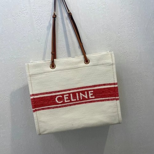 Celine SQUARED CABAS CELINE PLEIN SOLEIL TEXTIL ÉS BORJÚBŐR 192172 PIROS ÉS BARNA