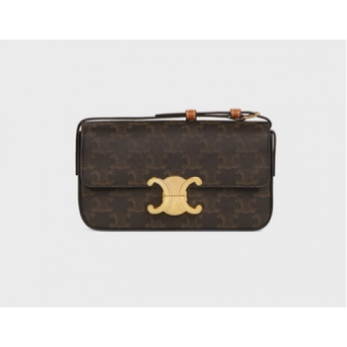 Celine TRIOMPHE VÁLLTÁSKA TRIOMPHE VÁSZONBÓL ÉS BALFASZÍNBŐL 194142 BARNA