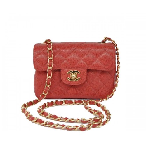 Olcsó Chanel Klasszikus Mini Flap Táska 1115 Piros Bőr Arany Hardverrel