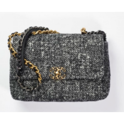 Chanel 19 fedeles kézitáska Tweed AS1160 fekete