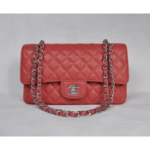 Chanel 2.55 Steppelt Zsebtáska 1112 Piros Ezüst Szerelvényekkel
