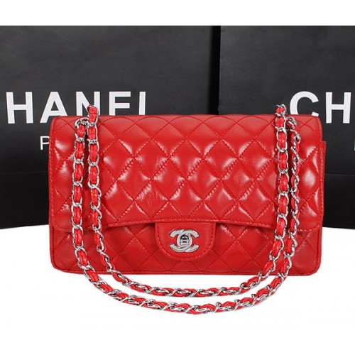 Chanel 2.55 sorozatú táska 1112 piros báránybőr ezüst