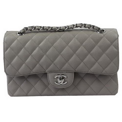 Chanel 2.55 sorozatú szürke, Cannage mintás bőr CFA1112 ezüst táska