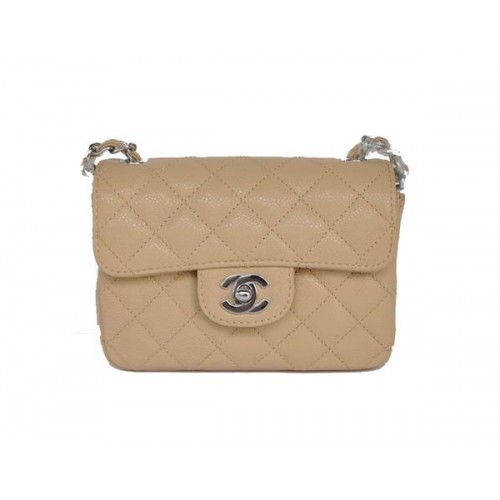 Chanel 2.55 mini fedeles táska 1115 bézs báránybőr ezüst hardverekkel