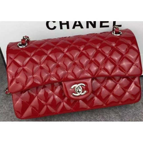 Chanel 2.55 sorozatú dupla fedeles táska piros eredeti lakkbőr CF7024 ezüst