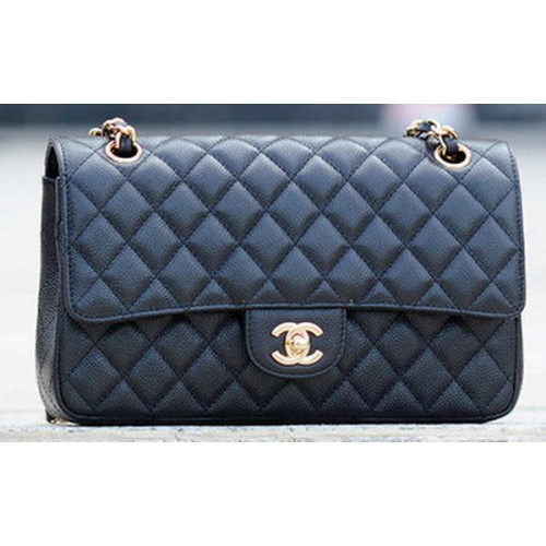 Chanel 2.55 sorozatú, fekete, Cannage mintás, fedeles táska A1112 arany