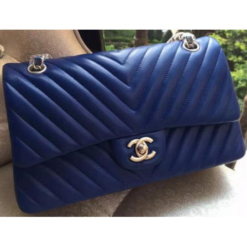 Chanel 2.55 Sorozat Zsebtáska Kék Báránybőr Chevron Bőr A01112 Ezüst