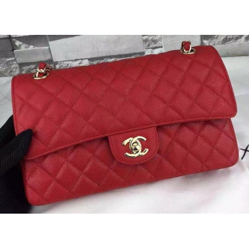 Chanel 2.55 sorozatú piros, Cannage mintás bőr CF8024 arany táska