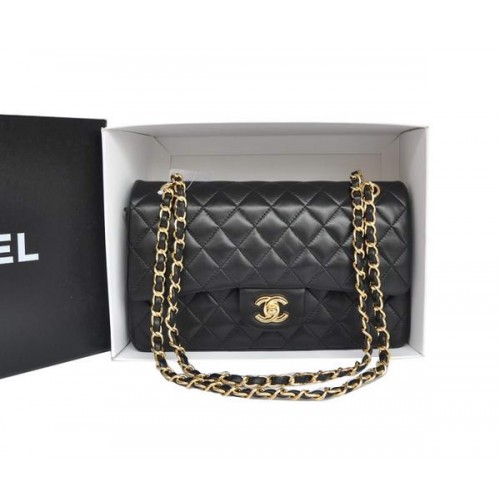 Chanel A1112 2.55 sorozatú fedeles táska eredeti bőrből, fekete arany színben