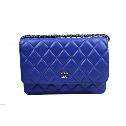 Chanel CHA33814 Kék Eredeti Báránybőr Mini Zsebtáska Ezüst