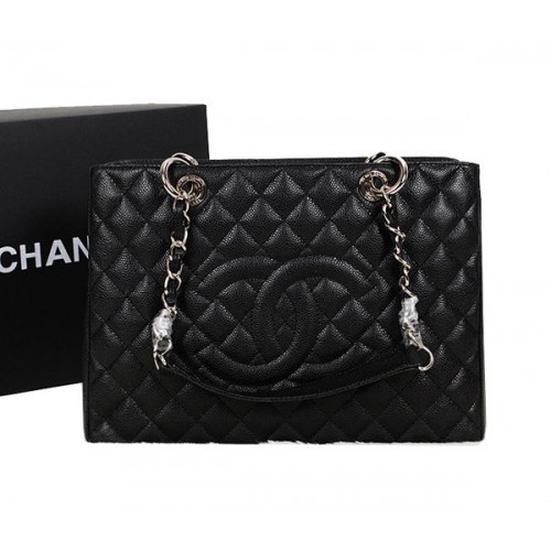 Chanel A50995 Fekete Eredeti Bőr Válltáska Ezüst