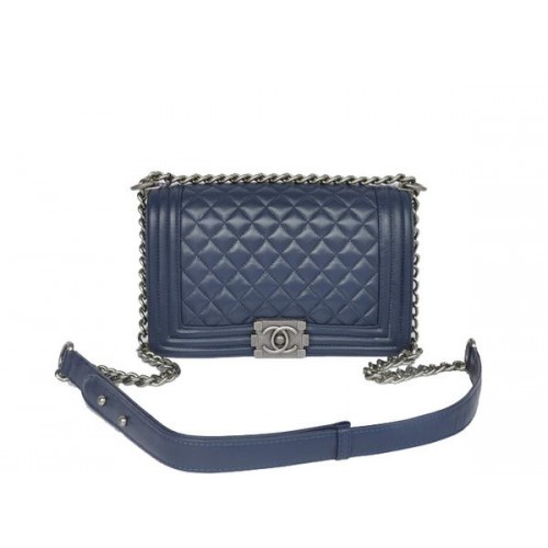 Forró Stílusú Chanel A67086 Királykék Le Boy Flap Válltáska Ezüst