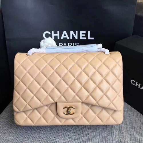 Chanel Maxi Steppelt Klasszikus Zsebtáska Barackszínű Báránybőr A58601 Arany