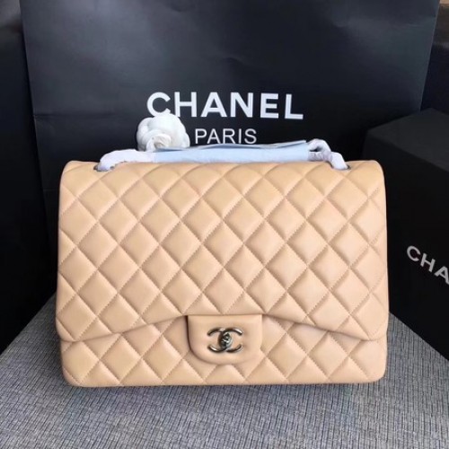 Chanel Maxi Steppelt Klasszikus Zsebtáska Barackszínű Báránybőr A58601 Ezüst