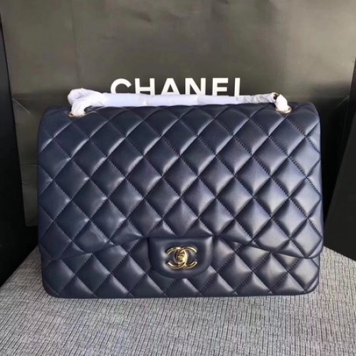 Chanel Maxi Steppelt Klasszikus Zsebtáska Kék Báránybőr A58601 Arany
