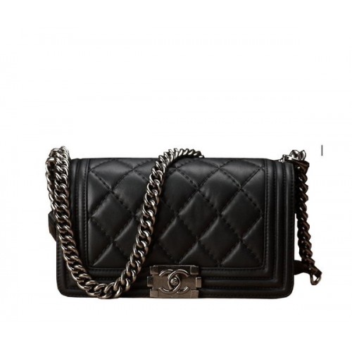Chanel Fiú Flap Válltáska Fekete Eredeti Borjúbőr A67086 Ezüst