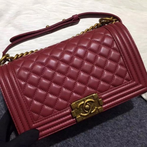 Chanel Fiú Flap Válltáska Burgundi Eredeti Báránybőr A67086 Bronz