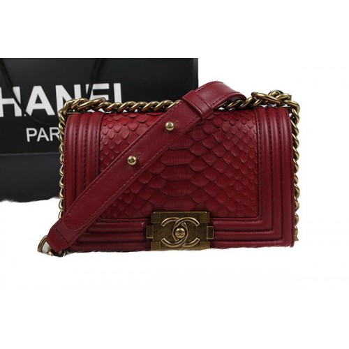 Chanel Fiú Fülű Válltáska Piros Eredeti Python Bőr A67085 Arany