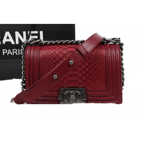 Chanel Fiú Fülű Válltáska Piros Eredeti Python Bőr A67085 Ezüst