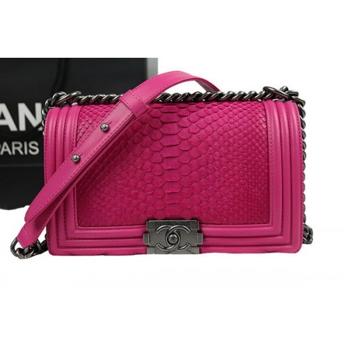 Chanel Fiú Flap Válltáska Rózsaszín Eredeti Python Bőr A67025 Ezüst