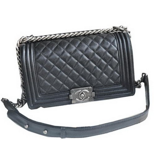 Chanel fiú fedeles válltáska fekete cannage mintás bőr A67086 ezüst