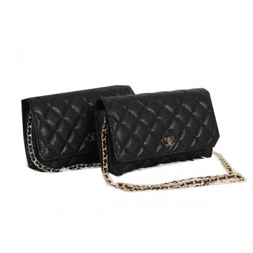 Chanel CHA33814 Eredeti Cannage Bőr Mini Zsebtáska Fekete