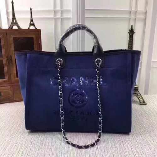 Chanel vászon bevásárlótáska A68046 királykék