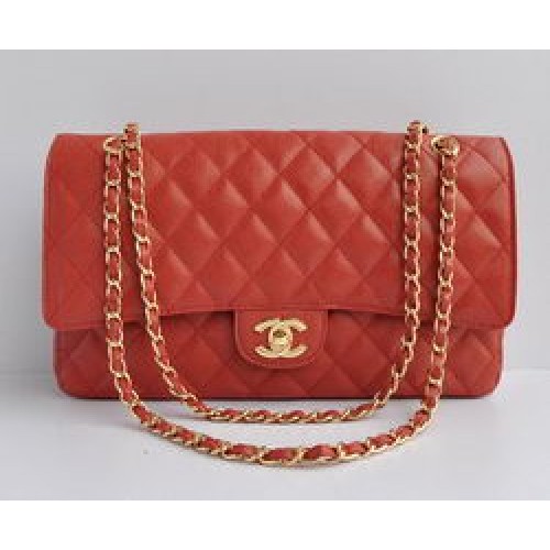 Chanel Classic 2.55 sorozatú piros kaviáros aranyláncos steppelt fedéltáska 1113