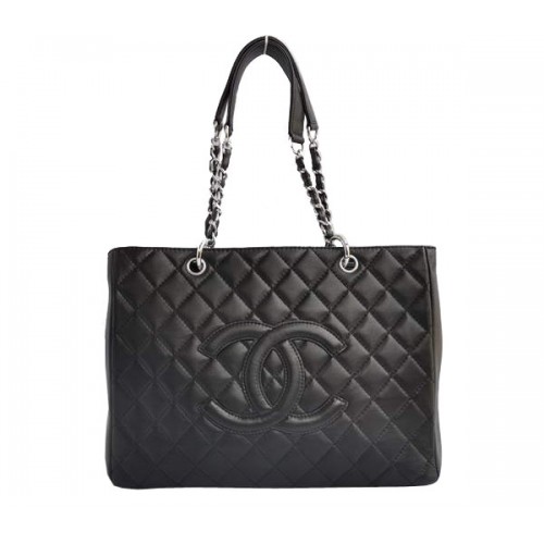 Olcsó Chanel Classic CC bevásárlótáska A20995 fekete báránybőr ezüst