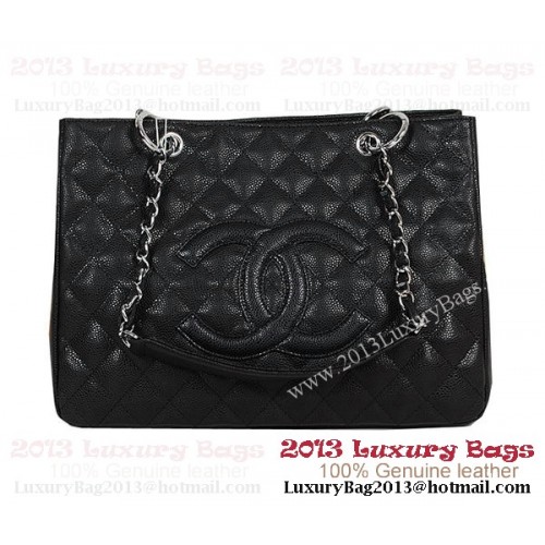 Chanel Classic CC bevásárlótáska fekete Cannage mintás A35899 ezüst