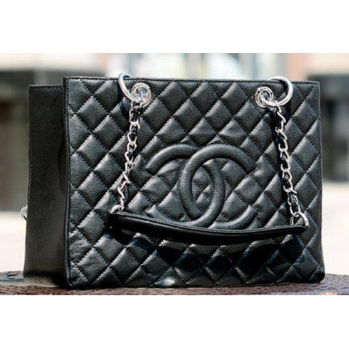 Chanel Classic Coco táska fekete GST Cannage minta A50995 ezüst