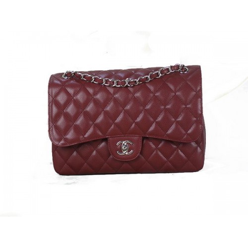Chanel Klasszikus Zsebtáska 1113 Burgundia Eredeti Cannage Mintás Bőr Ezüst