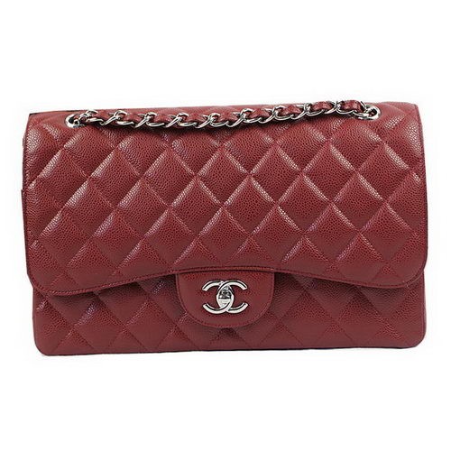 Chanel Klasszikus Zsebtáska Burgundi Színű Cannage Mintás CF1113 Ezüst