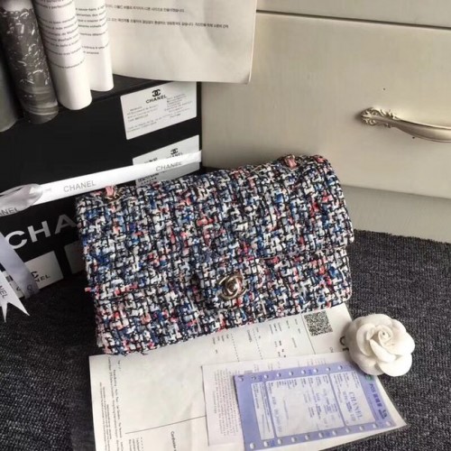 Chanel klasszikus kézitáska hímzett tweed ezüstszínű fémből A01112 gery rózsaszín