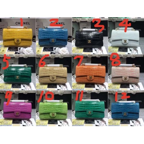 Chanel klasszikus kézitáska eredeti alligátor aranyszínű fém A01112