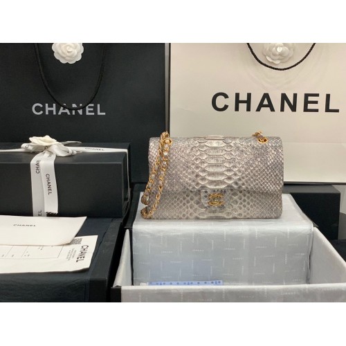 Chanel klasszikus Python bőr kézitáska ezüst A01112 arany szerelvények