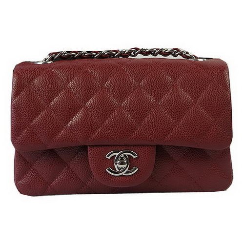 Chanel Klasszikus MINI Zsebtáska Burgundi Színű Kannage Mintás CF1119 Ezüst