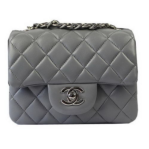 Chanel Klasszikus MINI Zsebtáska Szürke Eredeti Báránybőr CF1115 Ezüst