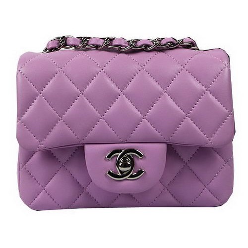 Chanel Klasszikus MINI Zsebtáska Lila Eredeti Báránybőr CF1115 Ezüst