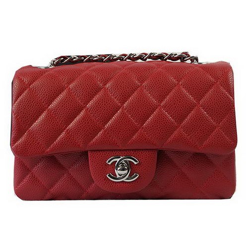Chanel Klasszikus MINI Zsebtáska Piros Kannage Mintás CF1119 Ezüst