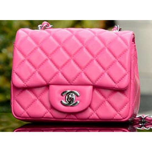 Chanel Klasszikus MINI Zsebtáska Rózsaszín Báránybőr A37585 Ezüst