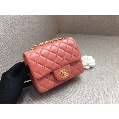 Chanel Classic MINI Flap Bag eredeti báránybőr bőr A1115 rózsaszín arany lánc