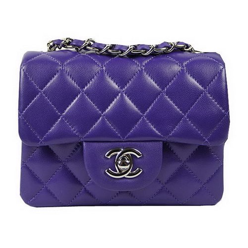 Chanel Klasszikus MINI Zsebtáska Violet Eredeti Báránybőr CF1115 Ezüst