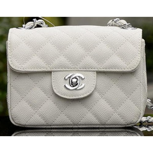 Chanel Klasszikus MINI Zsebtáska Fehér Cannage Mintával A1115 Ezüst