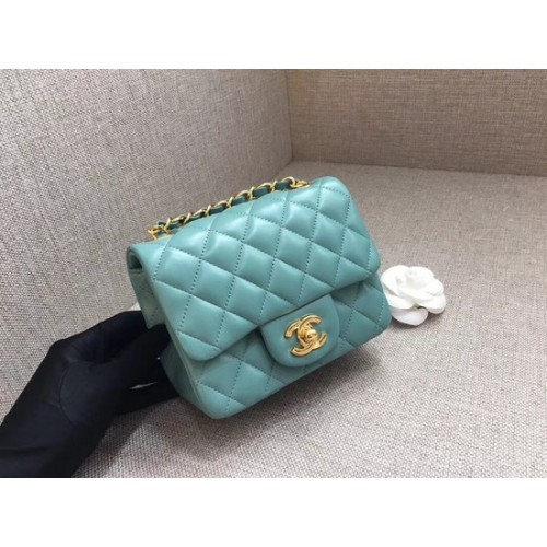 Chanel Classic MINI Flap Bag eredeti báránybőr bőr A1115 világoskék arany lánc