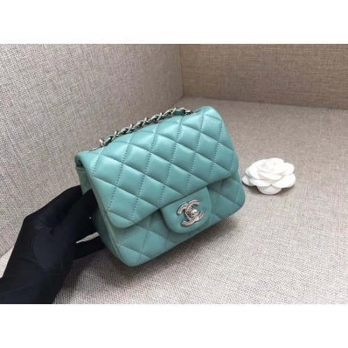 Chanel Classic MINI Flap Bag eredeti báránybőr bőr A1115 világoskék ezüst lánc